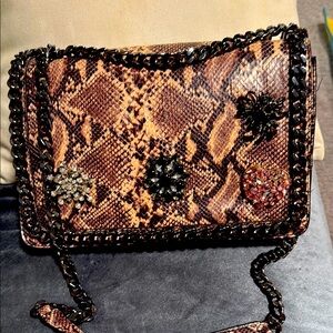 Aldo Crossbody Bag Brown and Black with Snakeskin Print
